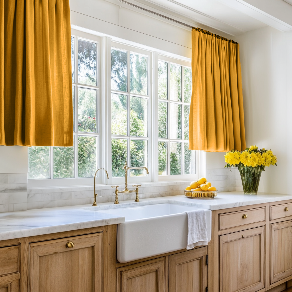 Mustard Yellow Linen Cafe Curtains