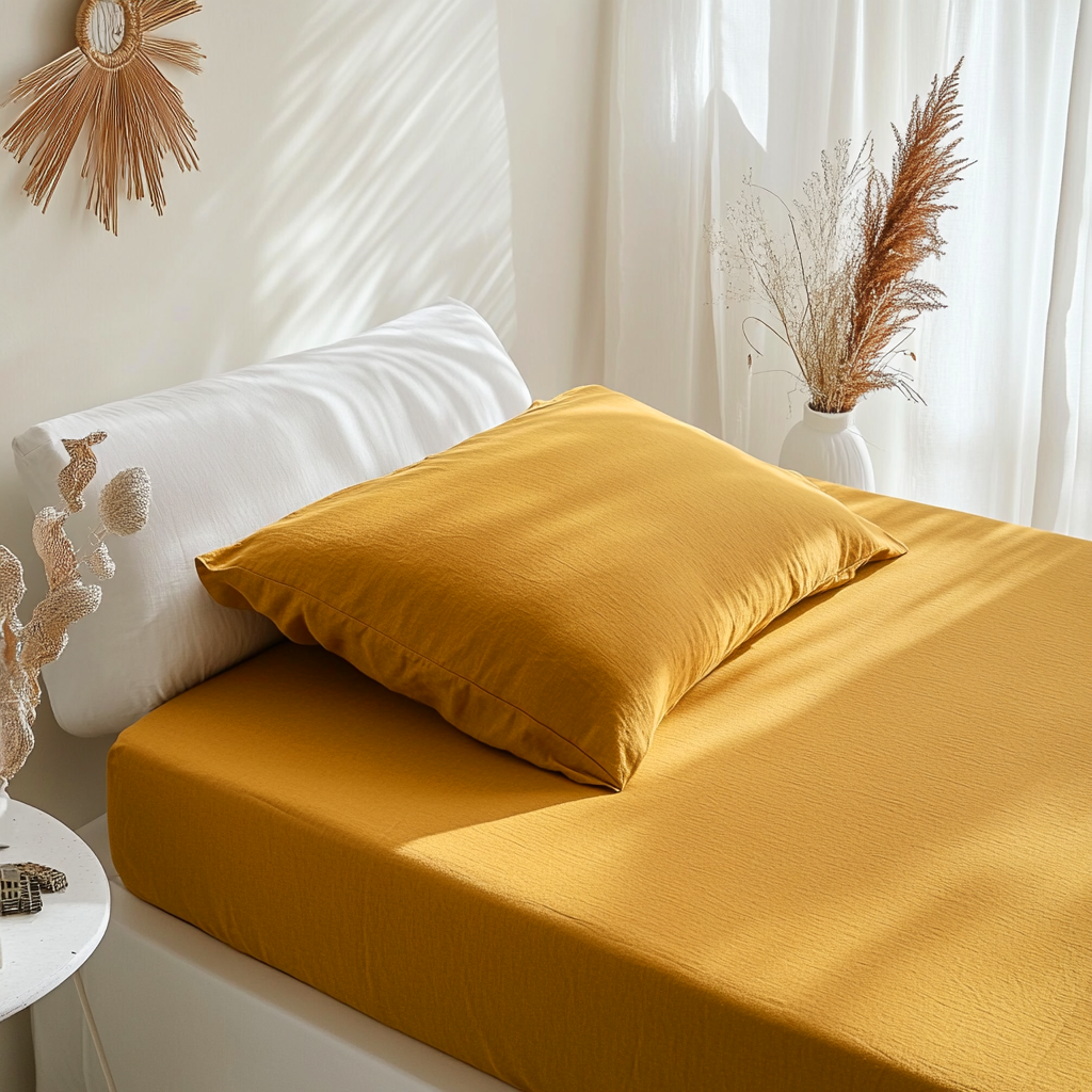 Mustard Yellow Linen Extra Deep Fitted Sheet