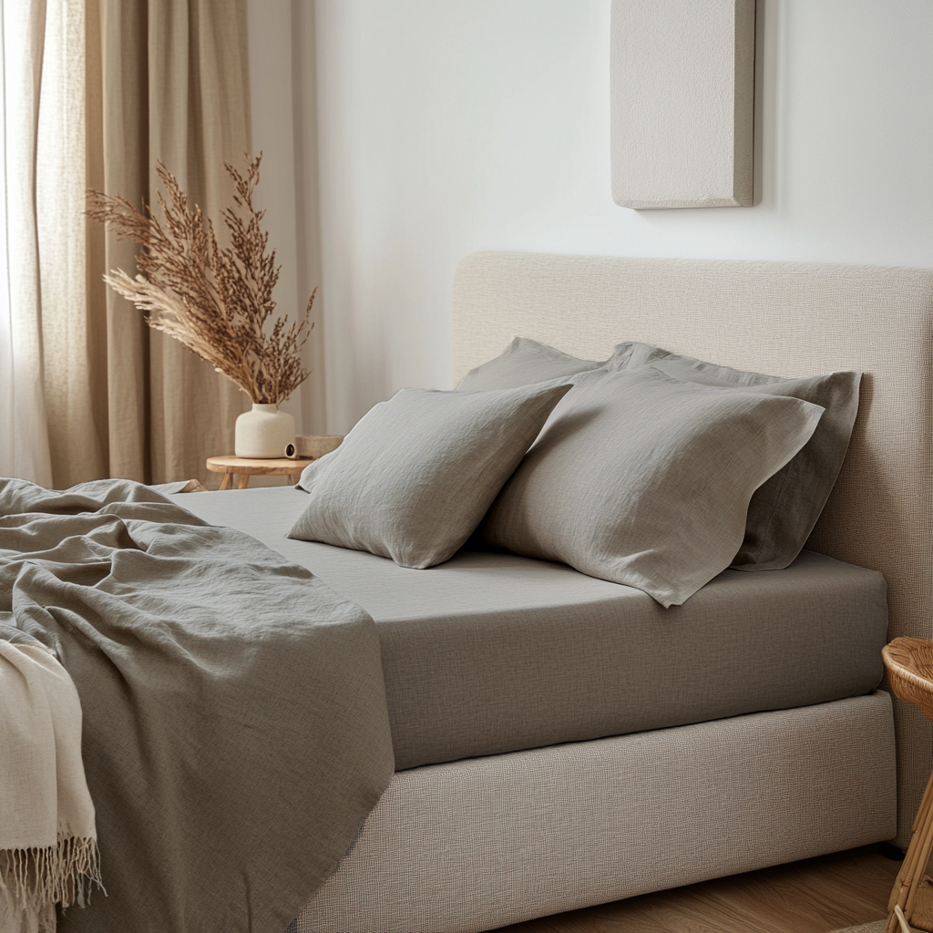 Natural Beige Washed Linen Heavyweight Extra Deep Fitted Sheet 