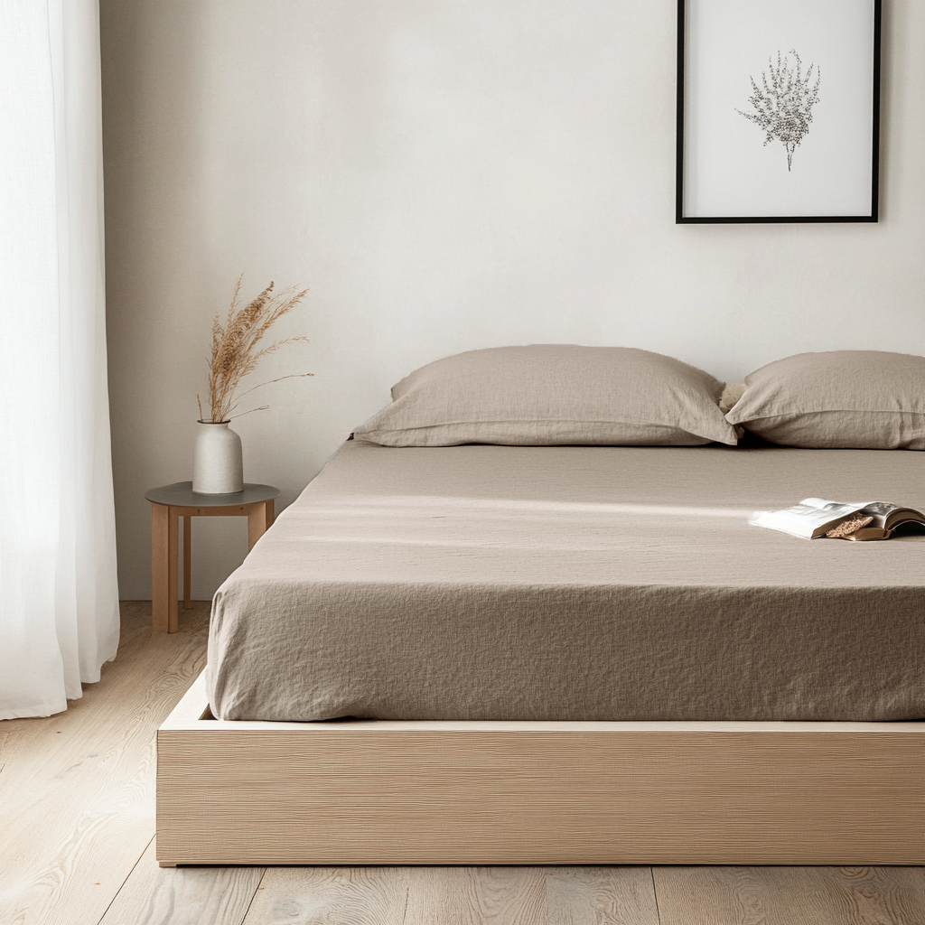 Natural Beige Washed Linen Heavyweight Extra Deep Fitted Sheet 