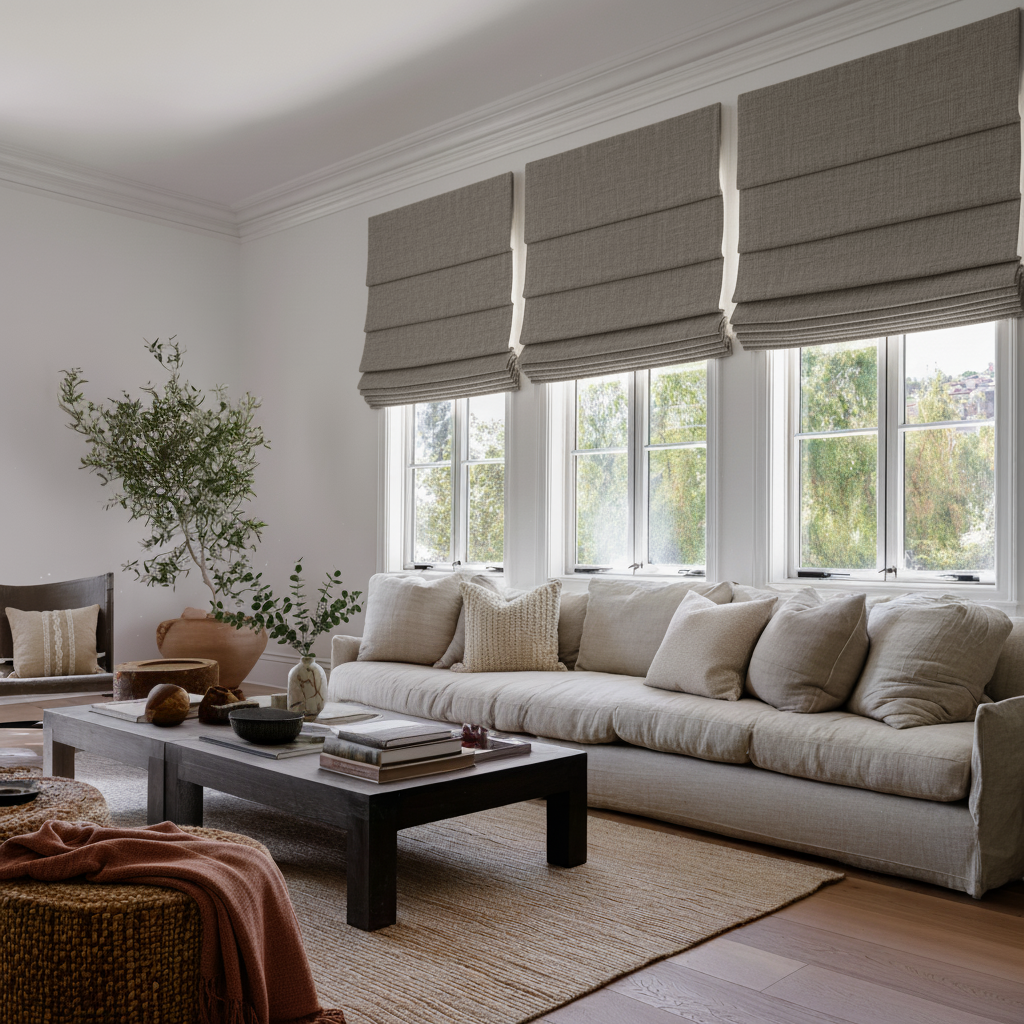 Natural Heavy Weight Linen Roman Blinds - Blackout Lining