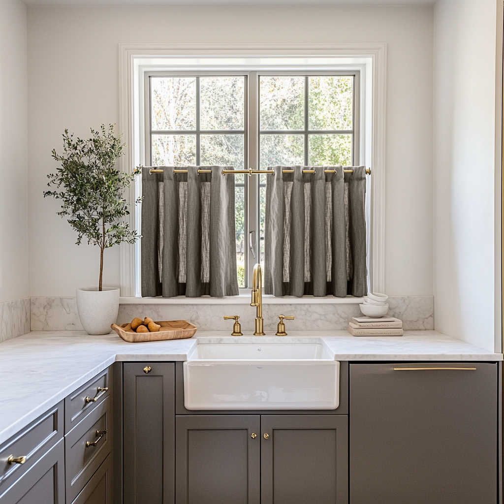 Natural Heavy Weight Linen Eyelet Cafe Curtains