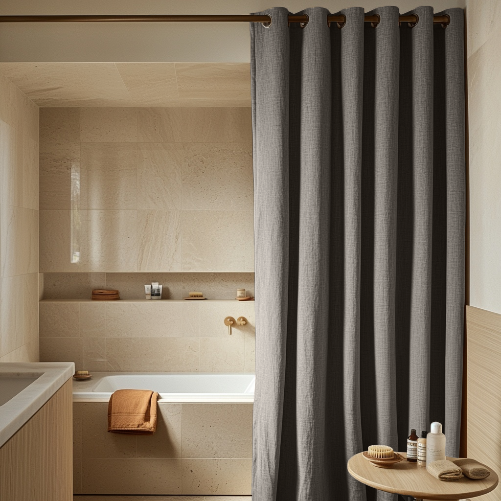 Natural Heavy Weight Hookless Linen Waterproof Shower Curtain