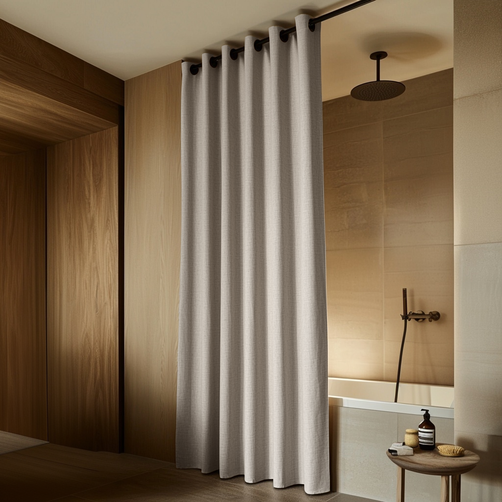 Natural Hookless Linen Waterproof Shower Curtain