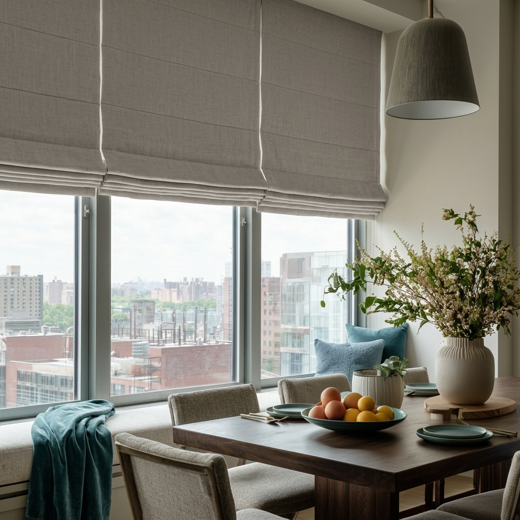 Natural Linen Roman Blinds - Blackout Lining