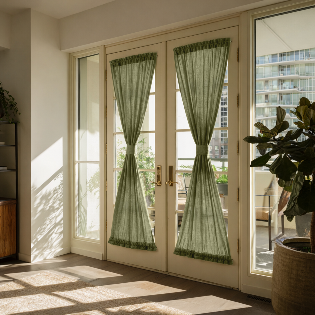 Olive Green Linen French Door Curtains