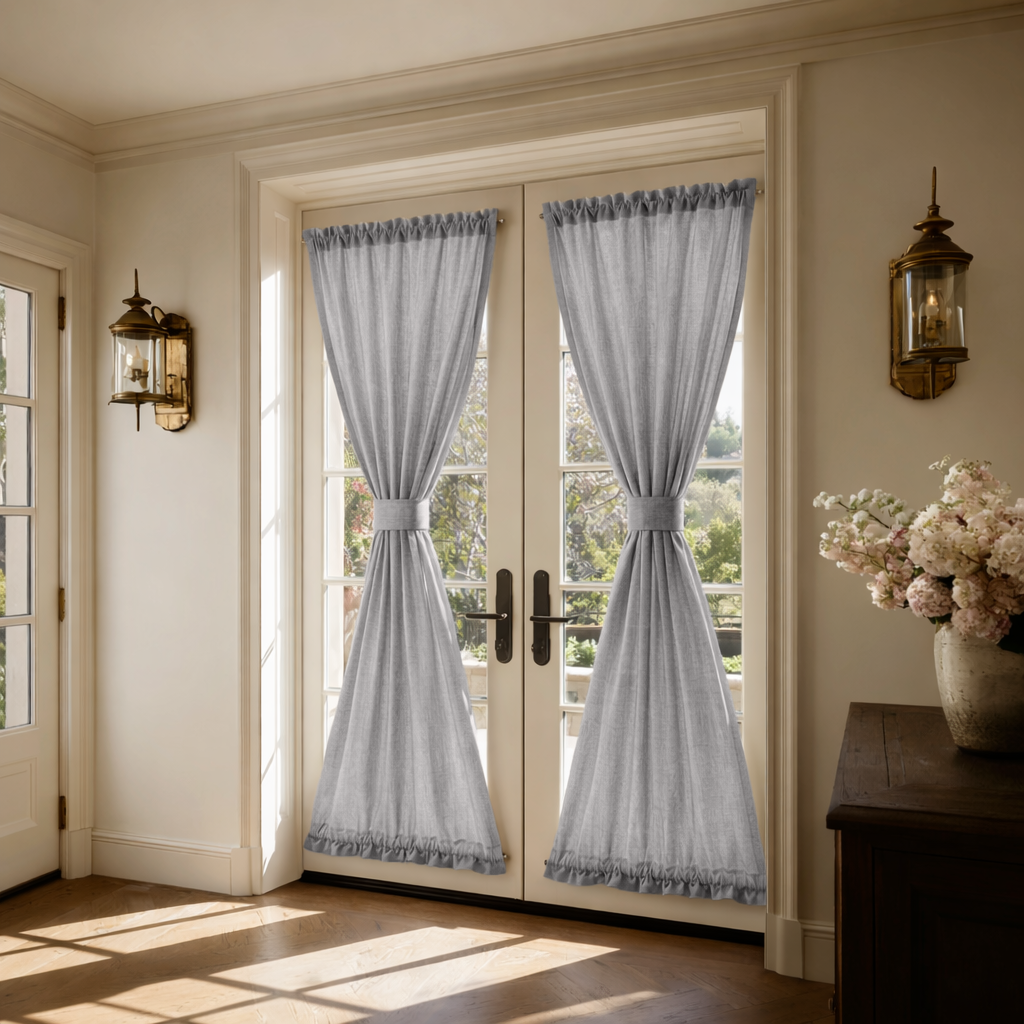Stone Grey Linen French Door Curtains