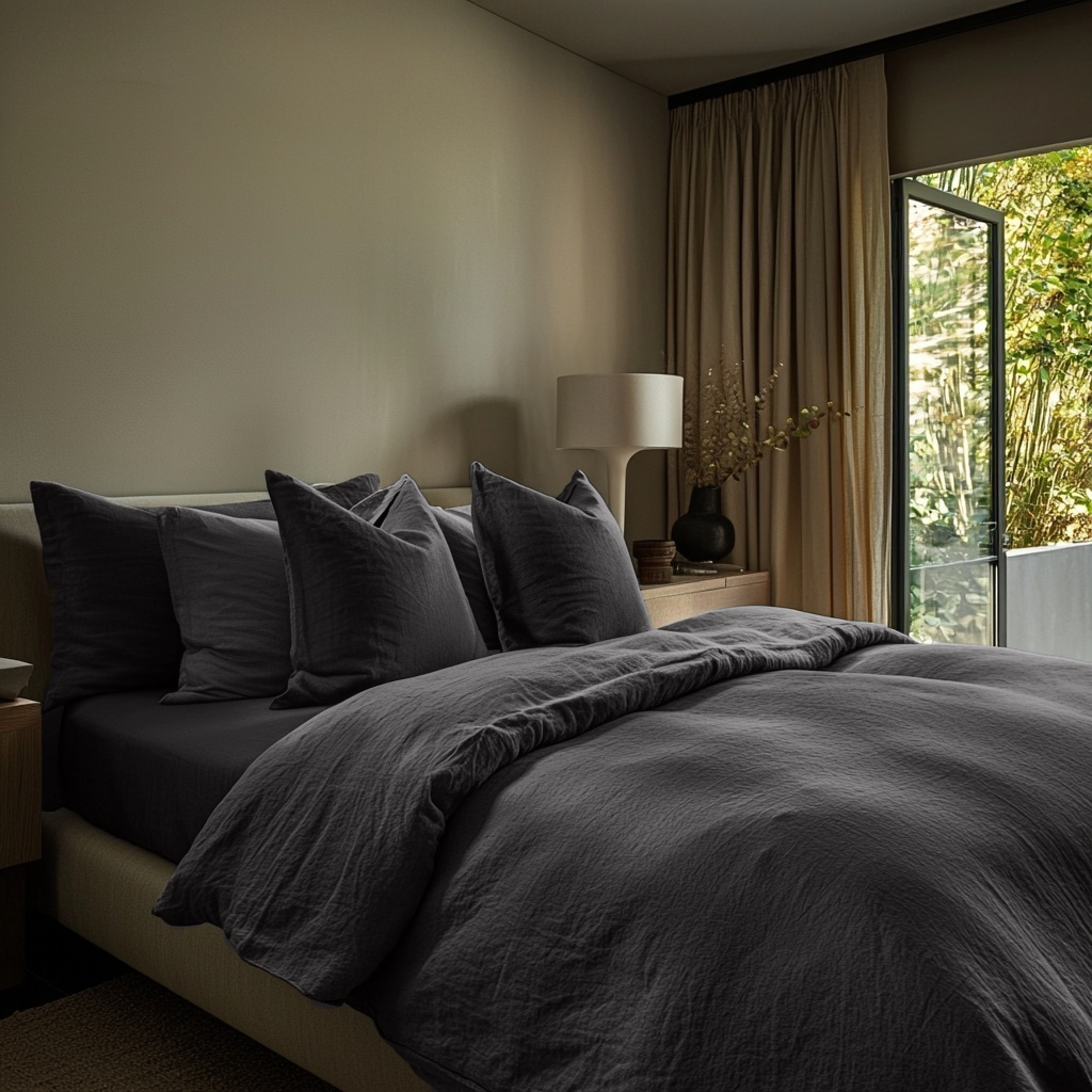 Charcoal Grey Linen Quilt Cover