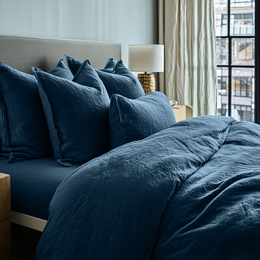 Peacock Blue Linen Quilt Cover