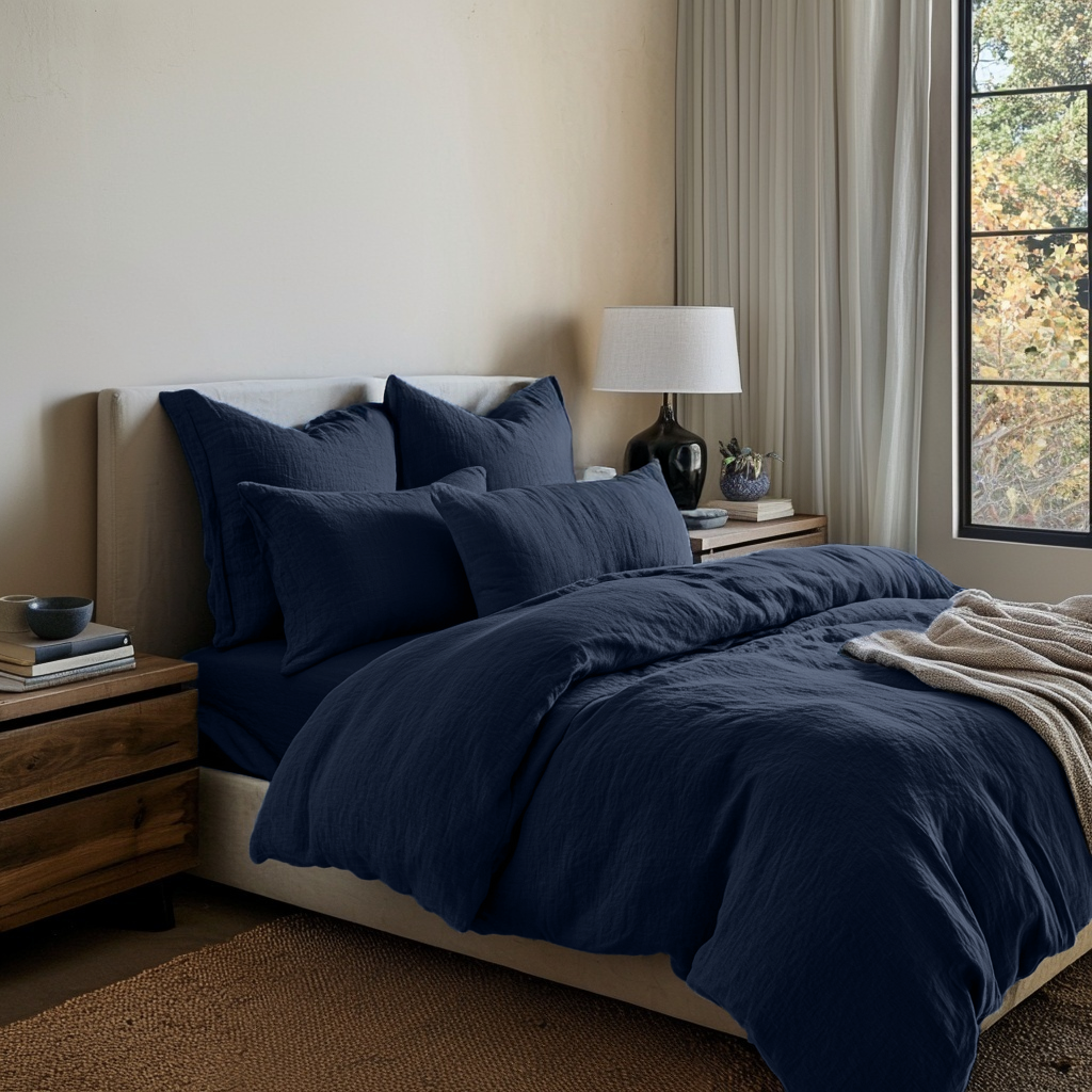 Royal Blue Linen Quilt Cover