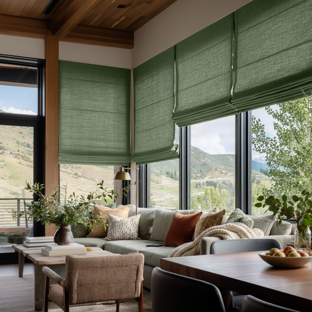 Asparagus Green Linen Roman Blinds - Cotton Lining