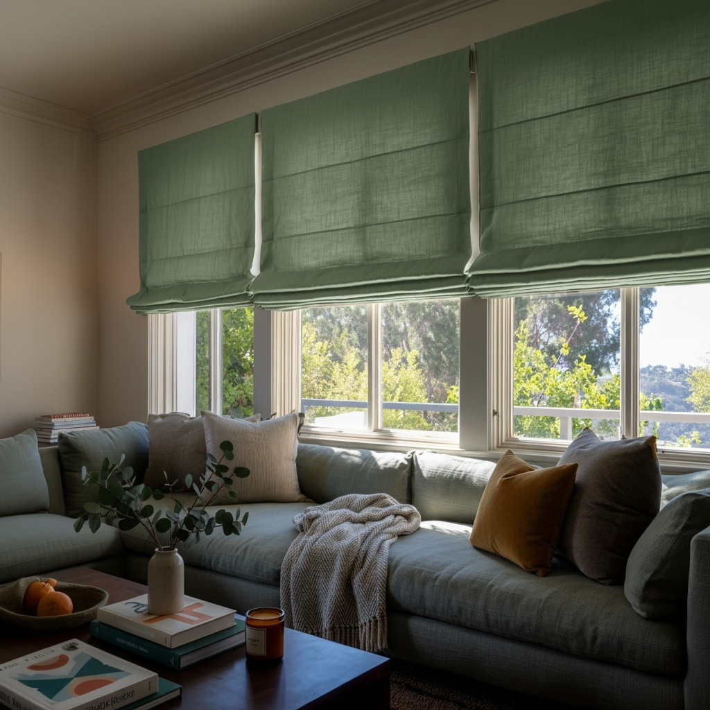 Asparagus Green Linen Roman Blinds - Cotton Lining