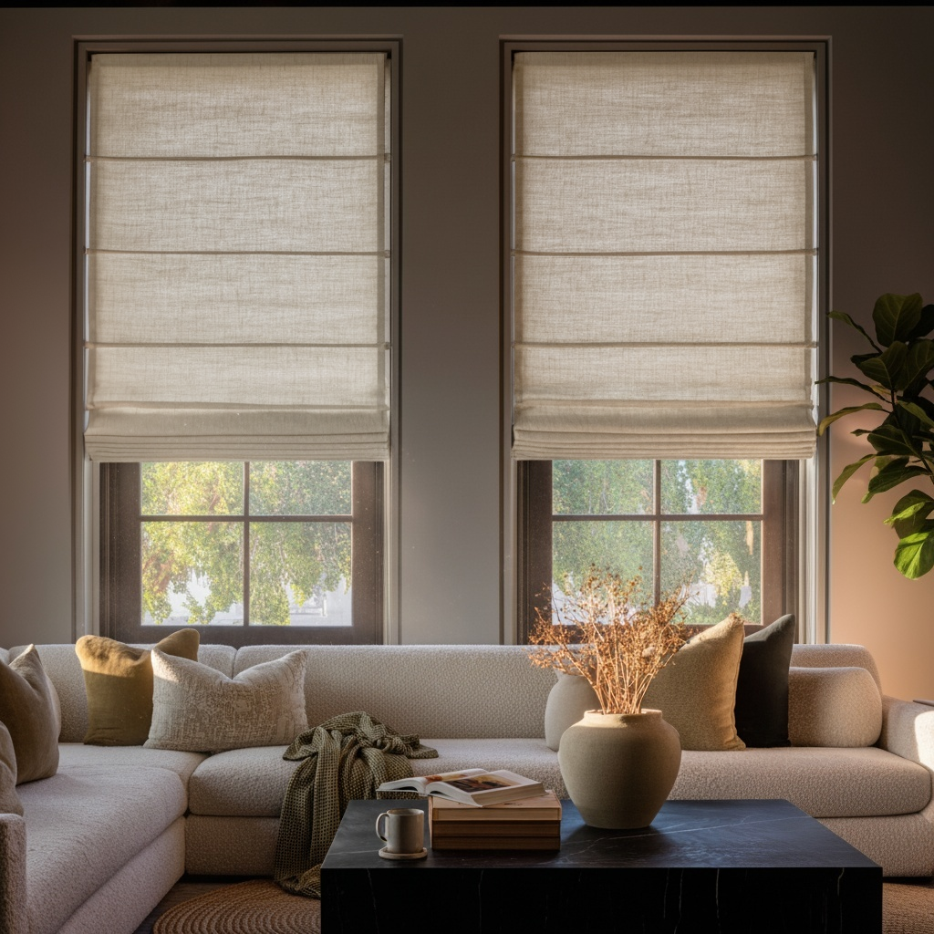 Cream Linen Roman Blinds - Cotton Lining