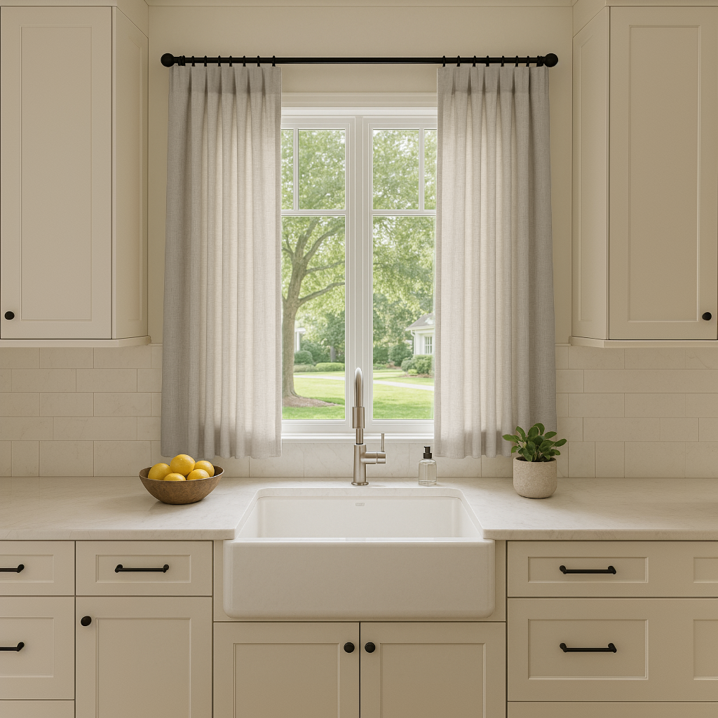 Natural Long Linen Kitchen Curtains