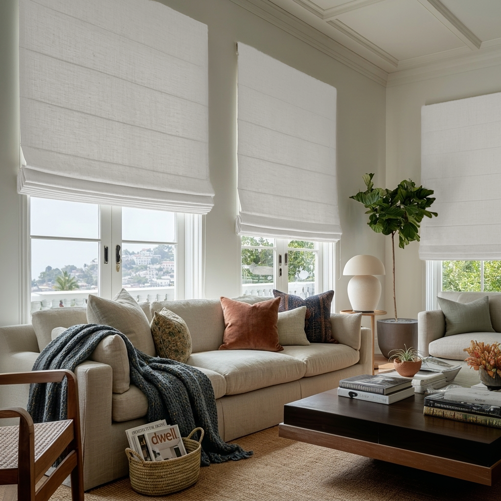 Off-White Heavy Weight Linen Roman Blinds - Blackout Lining