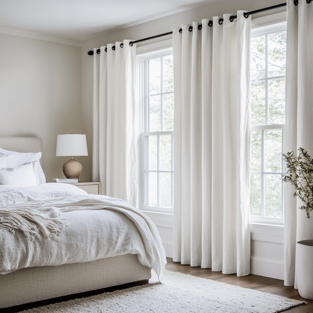 Off-White Heavy Weight Linen Eyelet Curtain - Blackout Lining