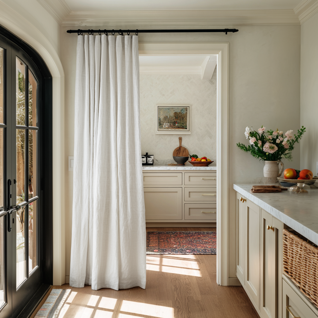 Off-White Heavy Weight Linen Doorway Curtain with Multitape