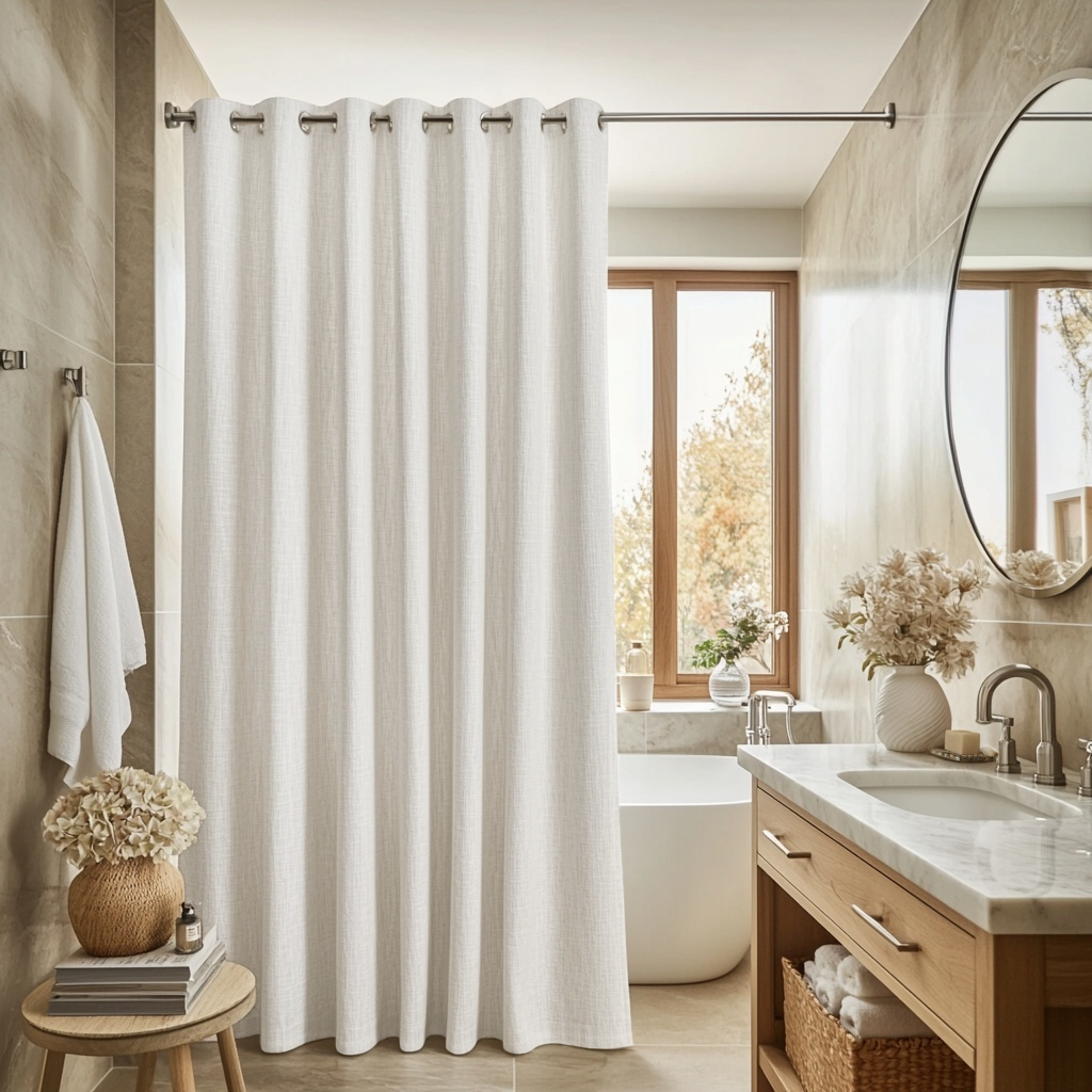 Off-White Heavy Weight Hookless Linen Shower Curtain