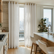 Off-White Linen Eyelet Curtains for Kitchen