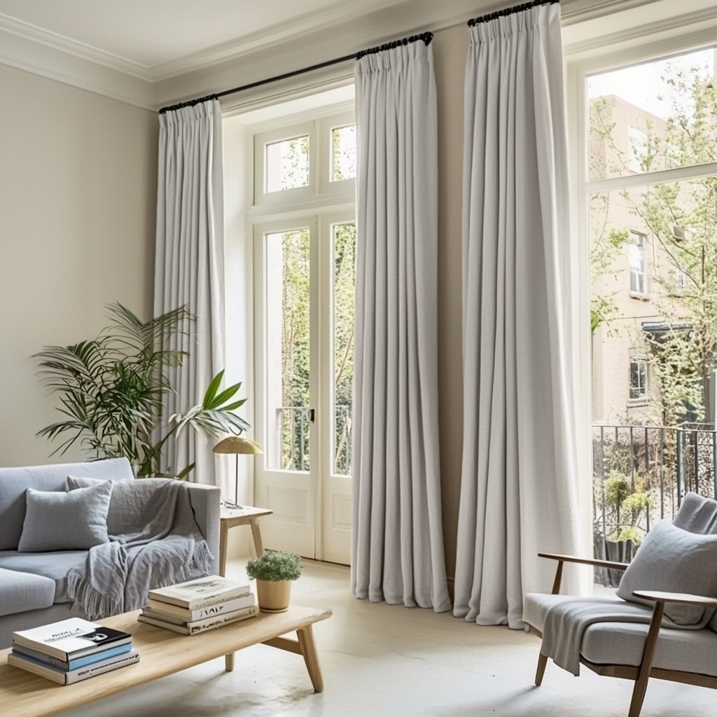 Off-White Linen Thermal Pencil Pleat Curtains