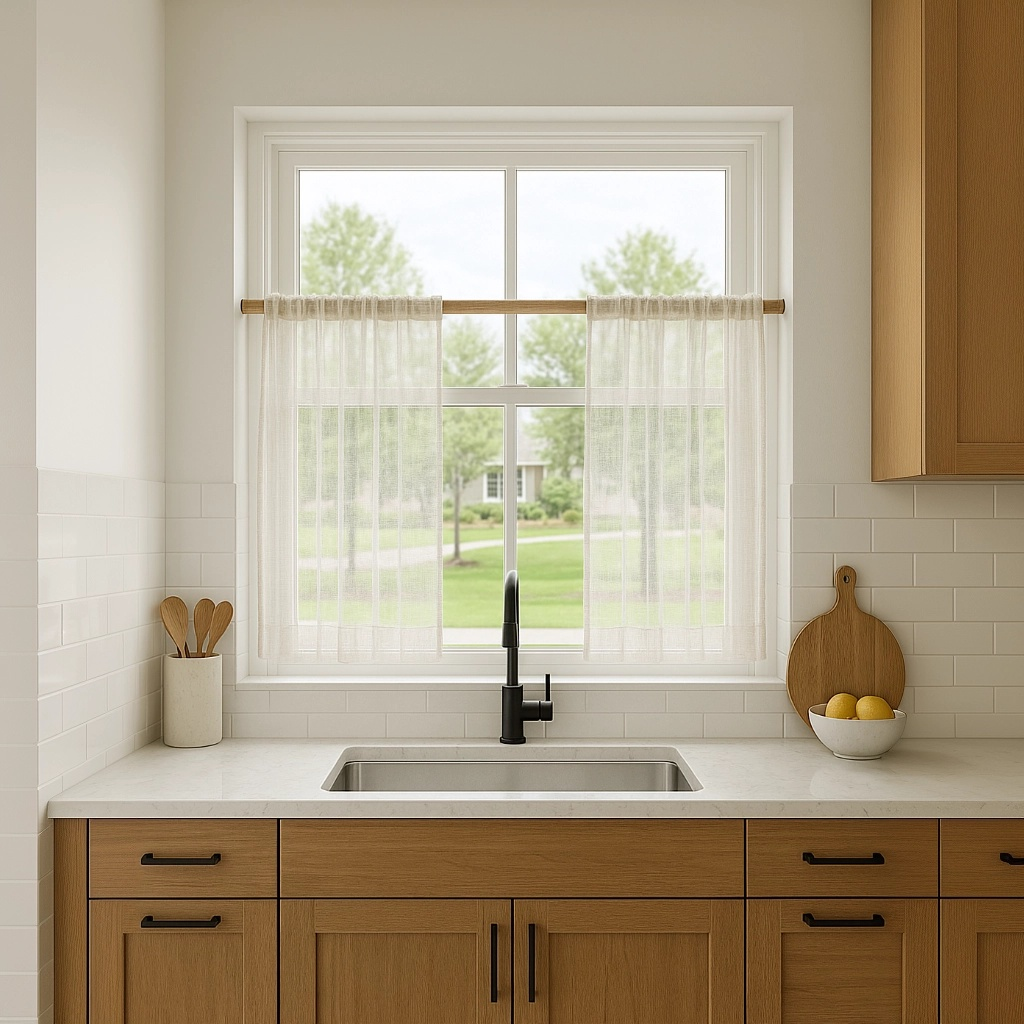 Off-White Sheer Linen Kitchen Curtains