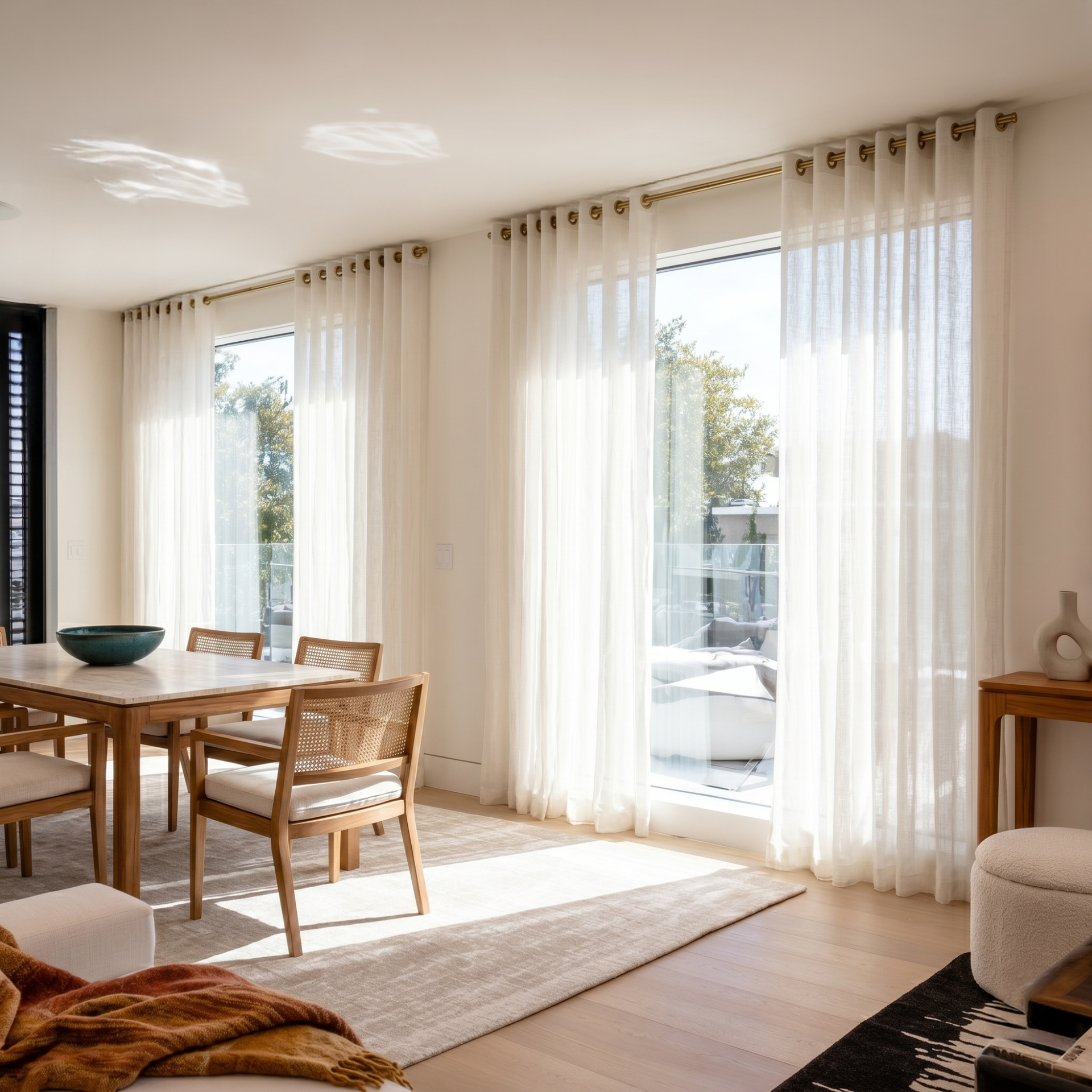 Off-White Sheer Linen Eyelet Curtains