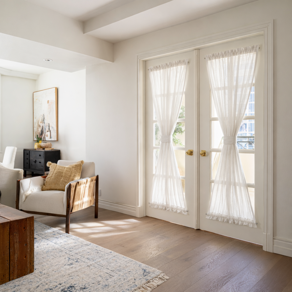 Off-White Sheer Linen French Door Curtains