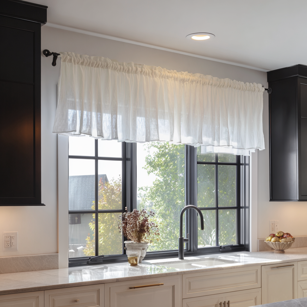 Off-White Sheer Linen Kitchen Valance