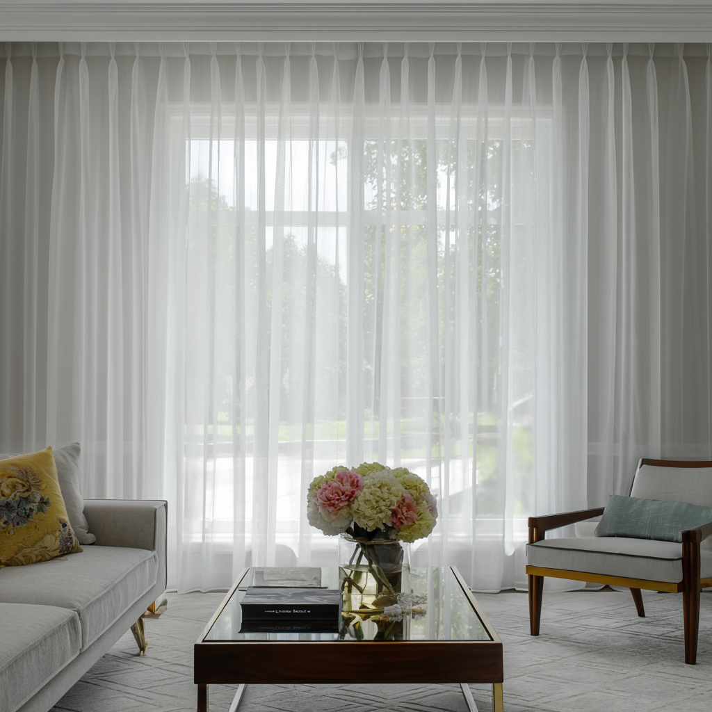 Off-White Triple Pinch Pleat Sheer Linen Curtain