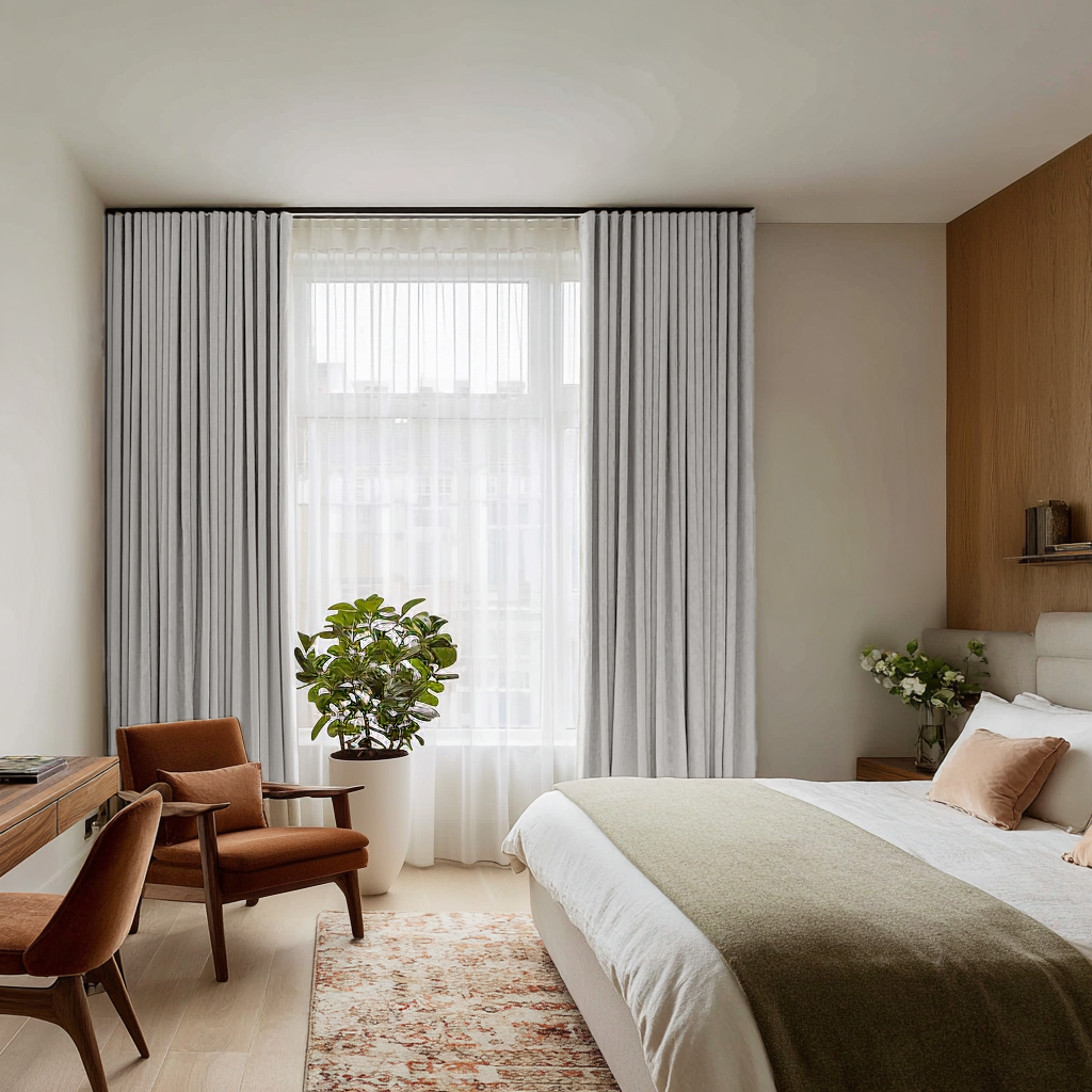 Off-White Velvet Soundproof Curtains with Multitape