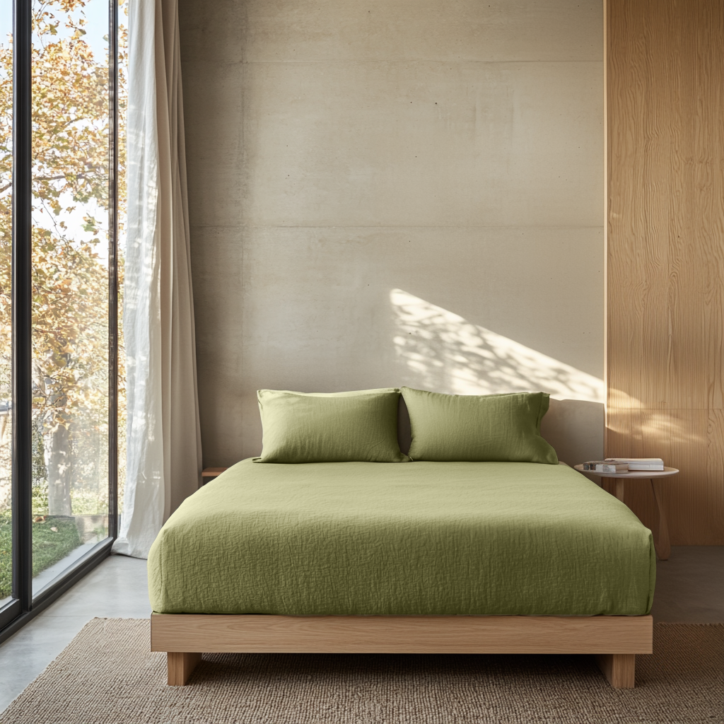 Olive Green Linen Extra Deep Fitted Sheet