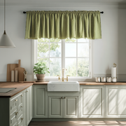 Olive Green Linen Kitchen Valance - Blackout Lining