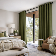 Olive Green Linen Eyelet Curtains - Blackout Lining