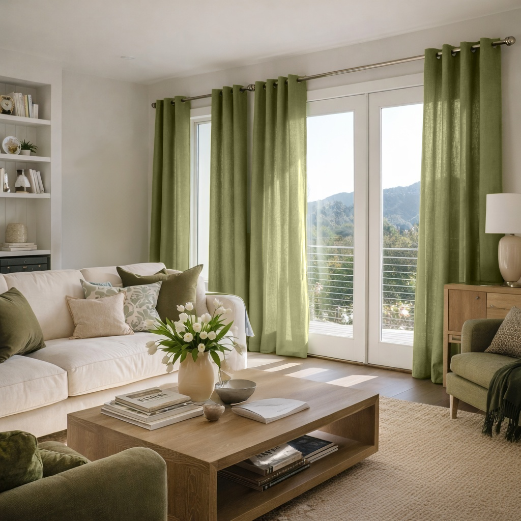 Olive Green Linen Eyelet Curtains