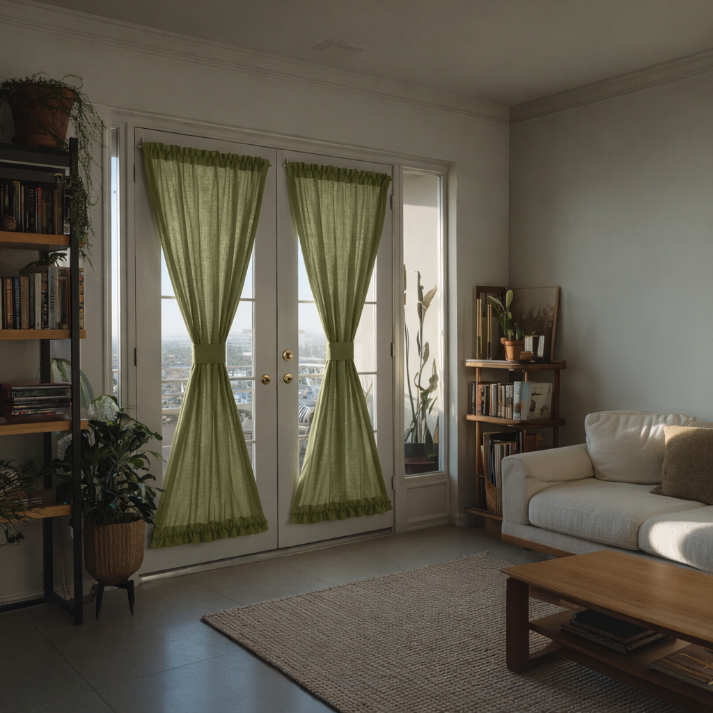 Olive Green Linen French Door Curtains