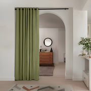 Olive Green Linen Doorway Curtain with Eyelets