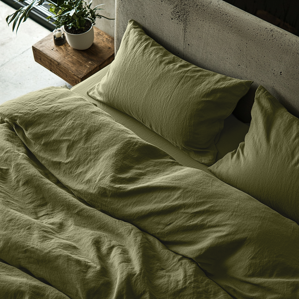 Olive Green Linen Quilt Cover
