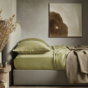 Olive Green Linen Extra Deep Fitted Sheet Set