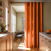 Orange Linen Doorway Curtain with Eyelets
