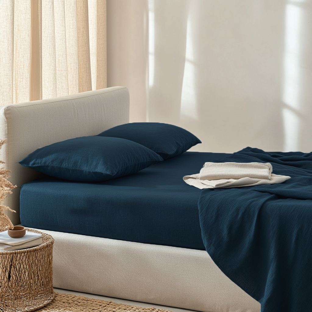 Peacock Blue Linen Extra Deep Fitted Sheet
