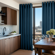 Peacock Blue Linen Eyelet Curtains for Kitchen - Cotton Lining