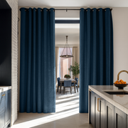 Peacock Blue Linen Doorway Curtains with Eyelets