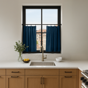 Peacock Blue Linen Kitchen Cafe Curtains with Rings