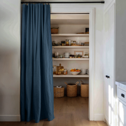 Peacock Blue Linen Doorway Curtain with Multitape