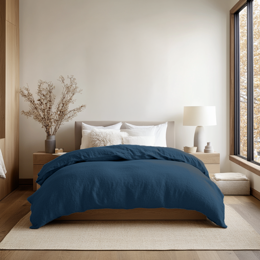  Peacock Blue Linen Quilt Cover