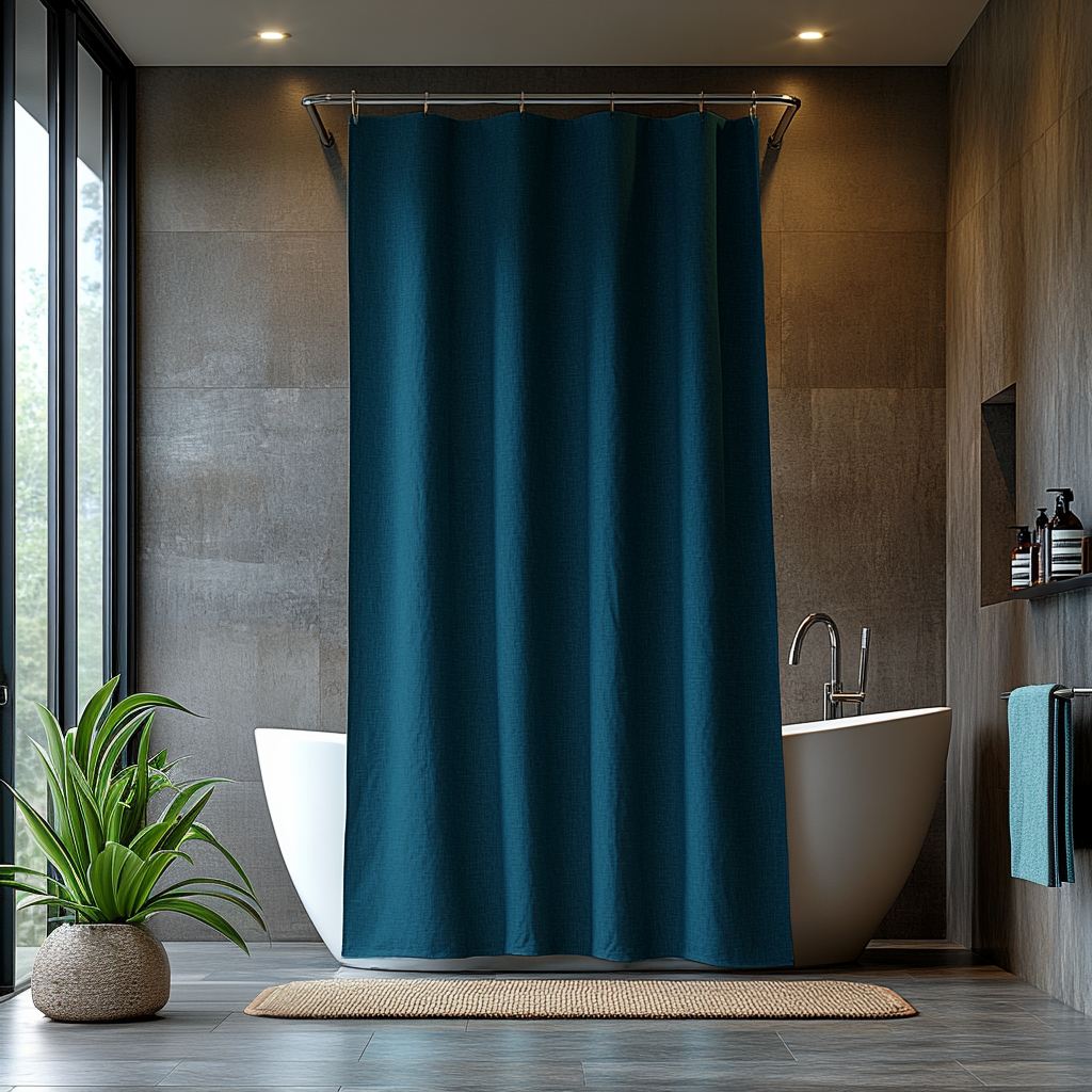 Peacock Blue Linen Shower Curtain