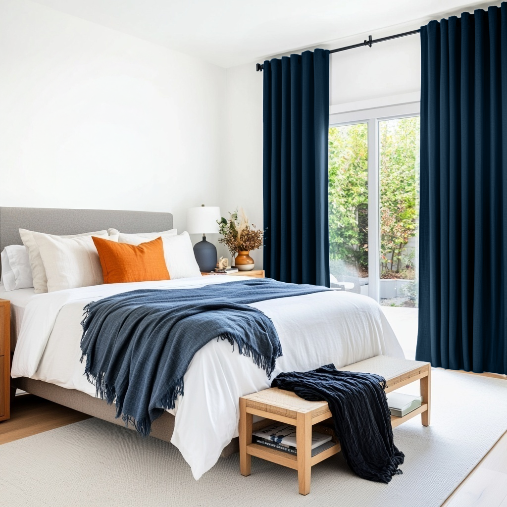 Peacock Blue Linen Thermal Curtains with Multitape