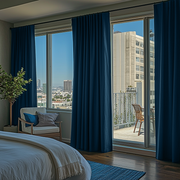 Peacock Blue Linen Thermal S-Fold Curtains