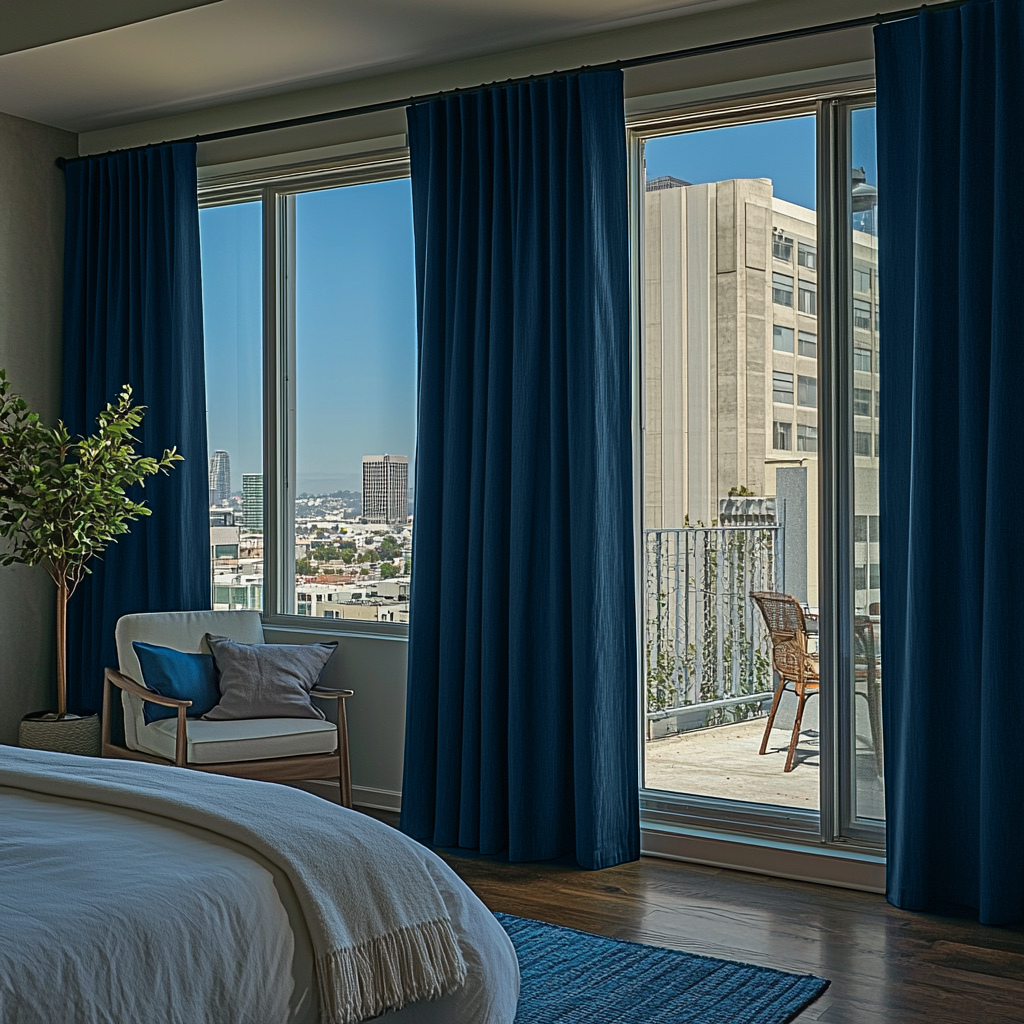 Peacock Blue Linen Thermal S-Fold Curtains