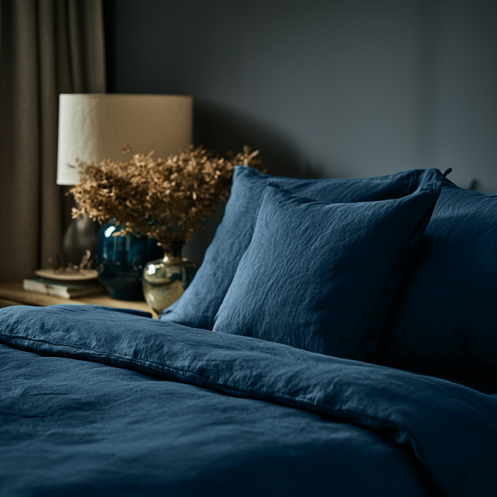 Peacock Blue Linen Quilt Cover